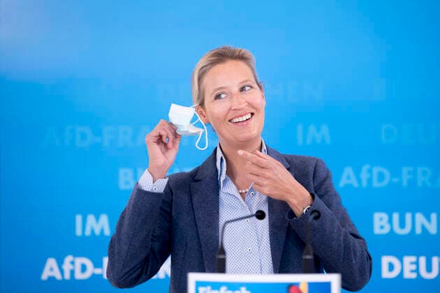 Alice Weidel, AfD Fraktion DEU, Deutschland, Germany, Berlin, 13 04 2021 Alice Weidel, leader of the parliamentary fraction of the right wing party AfD, Alternative fuer Deutschland, Alternative for Germany, during a press conf