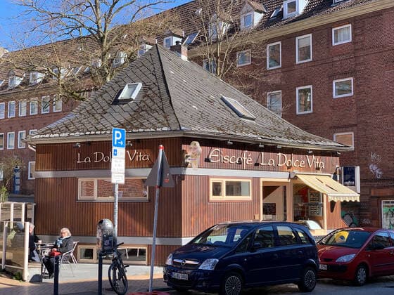 A pavilion of an italian ice cream parlour in the city centre in Kiel