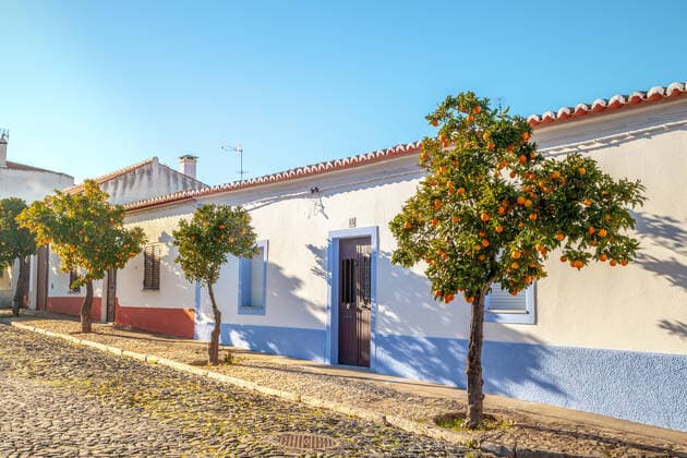 Detail view of the traditional Architecture city of Mourao Portugal Detail View Of The City Of Mourao the Traditional Architecture In Alentejo Portugal Mourao Alentejo Portugal