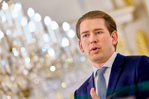 Vienna 16 04 2021 Coronavirus crisis After the talks with experts, the opposition and the governors, there was a press conference in the Federal Chancellery in the afternoon PHOTO Federal Chancellor Sebastian Kurz ÖVP during the press conference Vienna Austria After the talks with experts, the opposition and