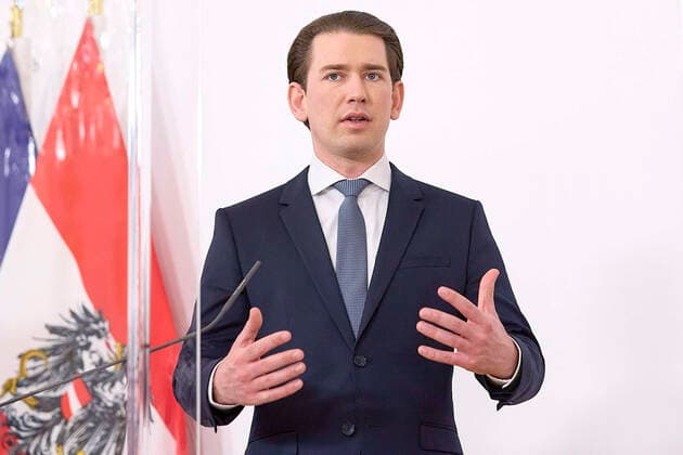 Vienna 16 04 2021 Coronavirus crisis After the talks with experts, the opposition and the governors, there was a press conference in the Federal Chancellery in the afternoon PHOTO Federal Chancellor Sebastian Kurz ÖVP during the press conference Vienna Austria After the talks with experts, the opposition an