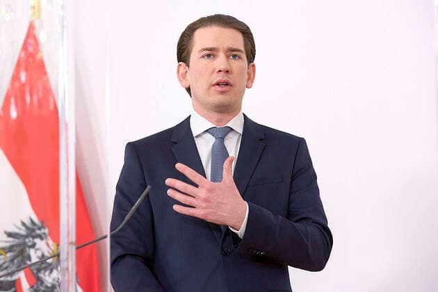 Vienna 16 04 2021 Coronavirus crisis After the talks with experts, the opposition and the governors, there was a press conference in the Federal Chancellery in the afternoon PHOTO Federal Chancellor Sebastian Kurz ÖVP during the press conference Vienna Austria After the talks with experts, the opposition an