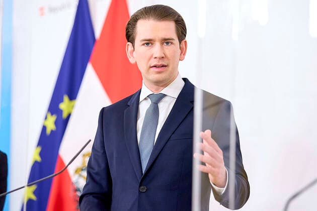 Vienna 16 04 2021 Coronavirus crisis After the talks with experts, the opposition and the governors, there was a press conference in the Federal Chancellery in the afternoon PHOTO Federal Chancellor Sebastian Kurz ÖVP during the press conference Vienna Austria After the talks with experts, the opposition an