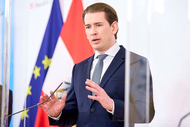 Vienna 16 04 2021 Coronavirus crisis After the talks with experts, the opposition and the governors, there was a press conference in the Federal Chancellery in the afternoon PHOTO Federal Chancellor Sebastian Kurz ÖVP during the press conference Vienna Austria After the talks with experts, the opposition an