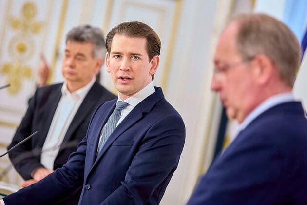 Vienna 16 04 2021 Coronavirus crisis After the talks with experts, the opposition and the governors, there was a press conference in the Federal Chancellery in the afternoon PHOTO v L Vice Chancellor Werner Kogler Gre