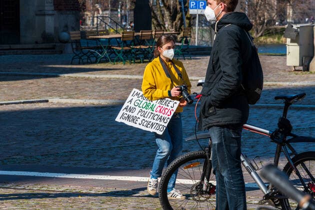 Kiel, 16 April 2021 On the town hall square in Kiel there was today on 16 April under the motto NoCovid it is possible a demonstration for stricter measures to fight the Corona pandemic The number of participants was limited to 100, all adhered to mask obligation and distance rules