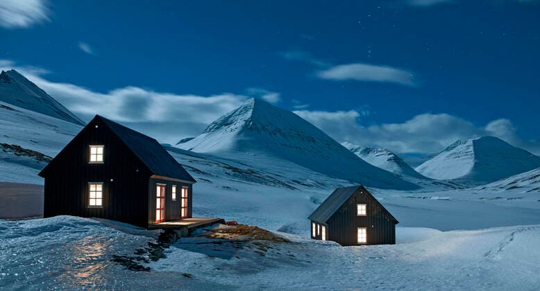 night sky over remote ski cottage in Iceland on a clear night Dalvik, Iceland CR_THHE210416B-708682-01 ,property released