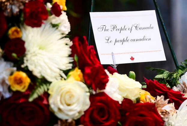 April 17, 2021, Ottawa, on, Canada: A wreath on behalf of the people of Canada is pictured prior to the start of the National Commemorative Ceremony in honour of Prince Philip, The Duke of Edinburgh, at Christ Church Cathedral in Ottawa on Saturday, April 17, 2021. Philip died April 9th at the age of 99 following 73 years of marriage to Britain s Queen Elizabeth II. Due to the COVID-19 pandemic the ceremony included no invited guests and followed a hybrid program of live and virtual events. Ottawa Canada  - ZUMAc35_ 20210417_zaf_c35_007 Copyright: xSeanxKilpatrickx