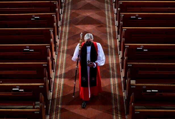 April 17, 2021, Ottawa, on, Canada: Reverend Shane A. D. Parker, Bishop of the Anglican Diocese of Ottawa as the recedes following the National Commemorative Ceremony in honour of Prince Philip, The Duke of Edinburgh, at Christ Church Cathedral in Ottawa on Saturday, April 17, 2021. Ottawa Canada  - ZUMAc35_ 20210417_zaf_c35_009 Copyright: xSeanxKilpatrickx