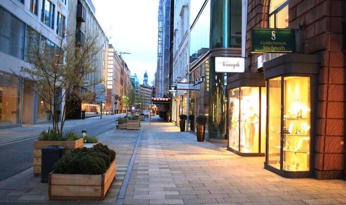 Deserted shopping street Große Bleichen in the city centre of Hamburg during the lockdown downtown Hamburg