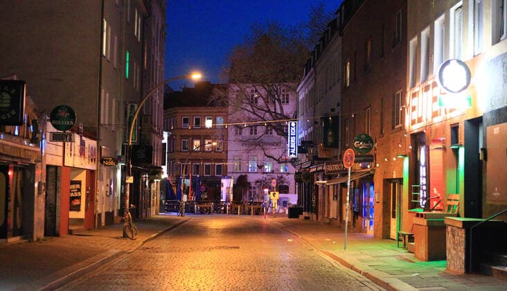 Deserted amusement mile Friedrichstraße on St Pauli during curfew St Pauli Hamburg