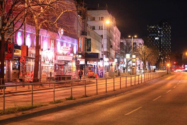 The almost deserted amusement mile Reeperbahn on St Pauli during the curfew in Hamburg St Pauli Hamburg