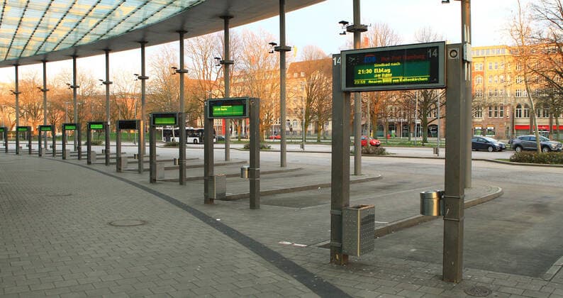 The almost deserted Central Bus Station Hamburg ZOB Hamburg during the lockdown St Georg Hamburg