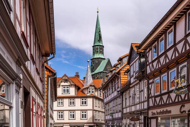 Osterode am Harz timbered houses and St Aegidien Church in Osterode am Harz, Lower Saxony, Germany timbered houses and St Aegidien Church in Osterode am Harz, Lower Saxony, Germany
