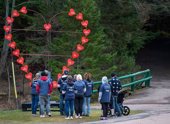 April 18, 2021, Truro, NS, Canada: Family and friends of the late Jamie and Greg Blair gather at the Broken Heart Sculpture as they mark the one-year anniversary of the April 2020 murder rampage in rural Nova Scotia, in Truro, N.S. on Sunday, April 18, 2021. Truro Canada  - ZUMAc35_ 20210418_zaf_c35_012 Copyright: xAndrewxVaughanx