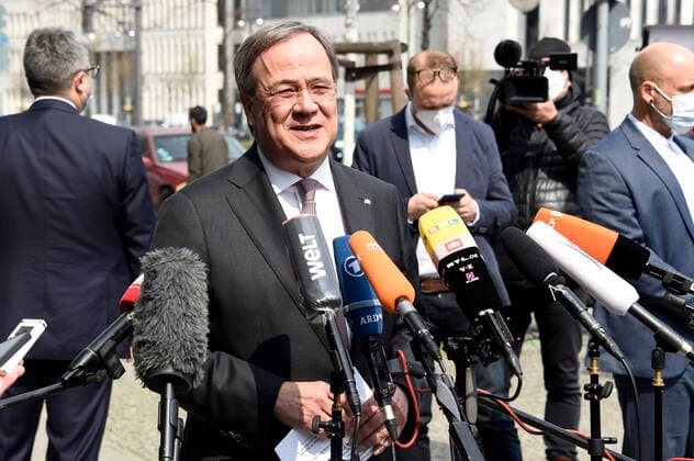 Armin Laschet during a press statement on Annalena Baerbocks candidacy for chancellor in front of the Konrad Adenauer Haus Berlin, 19 04 2021 Foto:xF.xKernx xFuturexImage