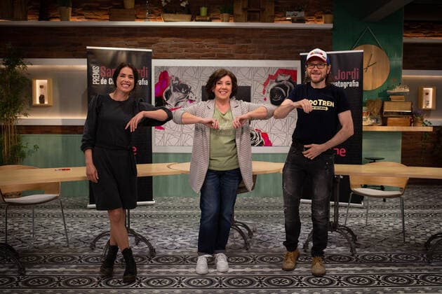 (L-R) Actress Patricia Lopez Arnaiz, the president of the jury and journalist Conxita Casanovas and filmmaker Santiago Segura pose during the presentation of the winners of the RNE Sant Jordi Film Awards 2021, on 19 April 2021, in Barcelona, Catalonia (Spain). The Sant Jordi Cinematography Awards are one of the oldest cinematographic awards in Spain. They are awarded annually by Radio Nacional de Espana (RNE) through its delegation in Barcelona since 1957, and do not have an economic endowment. 19 APRIL 2021;BARCELONA;AWARDS;SANT JORDI;CINEMA;RNE David Zorrakino LagenciaEP 04 19 2021 Barcelona Barcelona Spain Copyright: xDavidxZorrakinox 3651375
