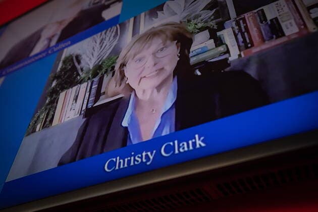 April 20, 2021, Vancouver, BC, Canada: Seen on a livestream, former B.C. premier Christy Clark testifies remotely during the Cullen Commission into money laundering, in Vancouver, on Tuesday, April 20, 2021. Vancouver Canada  - ZUMAc35_ 20210420_zaf_c35_062 Copyright: xDarrylxDyckx