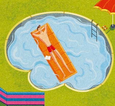 Mann entspannt sich im hirnförmigen Schwimmbad *** Man relaxes in brain shaped swimming pool  Copyright: xTommasoxD Incalcix 12790045