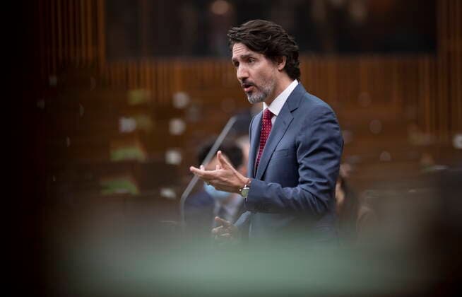 April 21, 2021, Ottawa, on, Canada: Prime Minister Justin Trudeau responds to a question during Question Period in the House of Commons Wednesday April 21, 2021 in Ottawa. Ottawa Canada  - ZUMAc35_ 20210421_zaf_c35_044 Copyright: xAdrianxWyldx