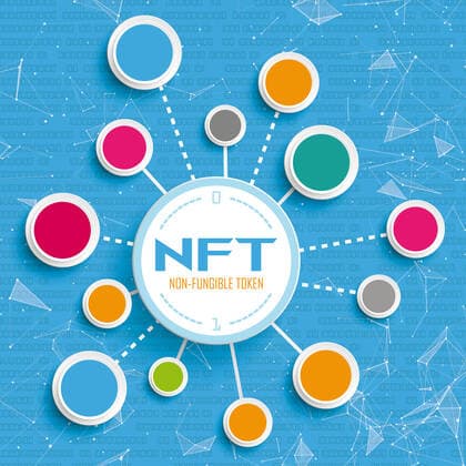 NFT Blue Network Data Infographic Infographic about NFt with connected circles and data.