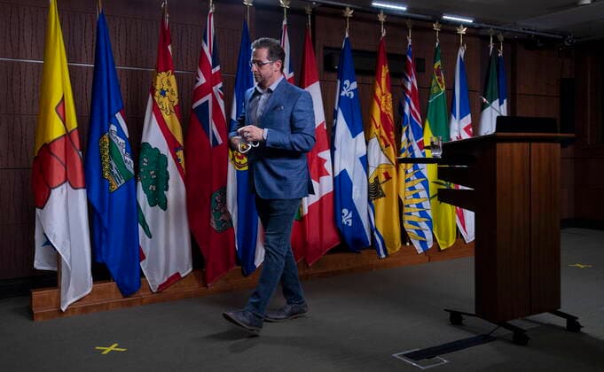 April 22, 2021, Ottawa, on, Canada: Bloc leader Yves-Francois Blanchet leaves a news conference on Parliament hill in Ottawa, Thursday April 22, 2021. Ottawa Canada  - ZUMAc35_ 20210422_zaf_c35_017 Copyright: xAdrianxWyldx
