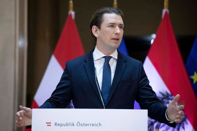 Vienna, Austria: Press conference after the video conference of the Federal Government and the reopening committee Kameraschwenk zu Beginn der Videokonferenz der Bundesregierung mit Expertinnen und Experten, den Sozialpartnern und den Landeshauptleuten zum Thema Geplante Öffnungsschritte . Im Bild: Bundeskanzler Sebastian Kurz (ÖVP) . Wien, Österreich. 23.04.2021