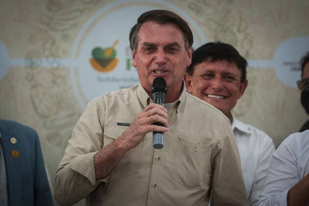 BELÉM, PA - 23.04.2021: BOLSONARO ENTREGA ALIMENTOS EM BELÉM - President Jair Bolsonaro (without a party) delivers food this Friday (23) in Belém do Pará. The event takes place at Belém Air Force Base and is part of the Brasil Fraterno initiative, which aims to serve needy families in regions of social crisis. x2057149x  FilipexBispo