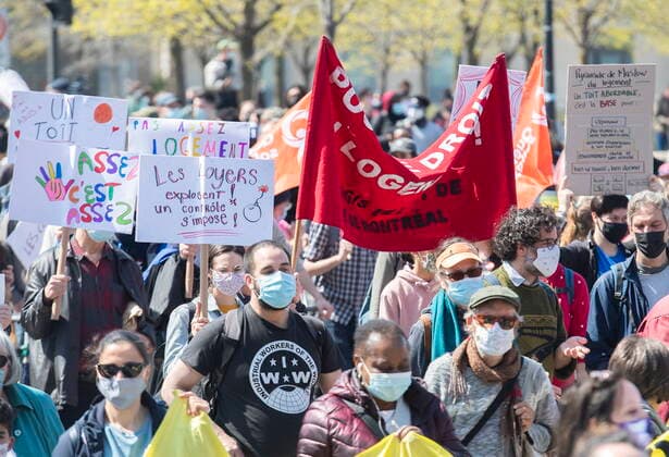 April 24, 2021, Montreal, PQ, Canada: People take part in a demonstration calling for more social and affordable housing in Montreal, Saturday, April 24, 2021. Montreal Canada  - ZUMAc35_ 20210424_zaf_c35_011 Copyright: xGrahamxHughesx