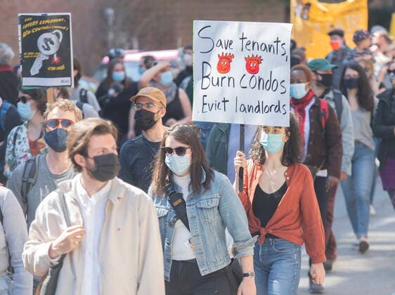 April 24, 2021, Montreal, PQ, Canada: People take part in a demonstration calling for more social and affordable housing in Montreal, Saturday, April 24, 2021. Montreal Canada  - ZUMAc35_ 20210424_zaf_c35_014 Copyright: xGrahamxHughesx