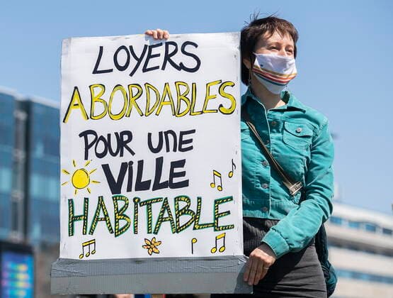 April 24, 2021, Montreal, PQ, Canada: People take part in a demonstration calling for more social and affordable housing in Montreal, Saturday, April 24, 2021. Montreal Canada  - ZUMAc35_ 20210424_zaf_c35_017 Copyright: xGrahamxHughesx