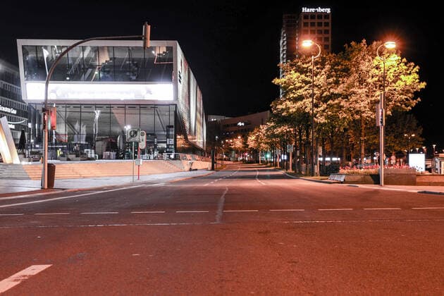 24 04 2021, Politics, News, Curfew, Dortmund, Federal Emergency Brake, Population Protection Act, Infection Protection Act, Emergency Brake, Lockdown, Corona The empty Wallring with a view of the German Football Museum and the Harenberg City Center Dormtund NRW Germany xRHR PHOTO DEx RHR-FOTO DE