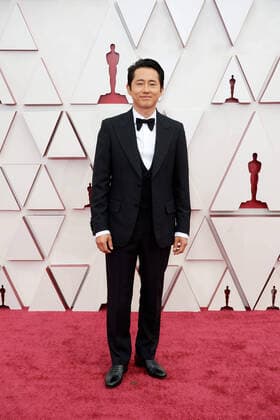 OscarÂ® nominee Steven Yeun arrives on the red carpet of The 93rd OscarsÂ® at Union Station in Los Angeles, CA on Sunday, April 25, 2021. Los Angeles CA USA  Copyright: xMattxPetitx 34135049THA