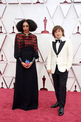 OscarÂ® nominees Celeste Waite (L) and Daniel Pemberton arrive on the red carpet of The 93rd OscarsÂ® at Union Station in Los Angeles, CA on Sunday, April 25, 2021. Los Angeles CA USA  Copyright: xMattxPetitx 34135168THA