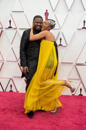 OscarÂ® nominee Dernst Emile II and guest arrive on the red carpet of The 93rd OscarsÂ® at Union Station in Los Angeles, CA on Sunday, April 25, 2021. Los Angeles CA USA  Copyright: xMattxPetitx 34135171THA