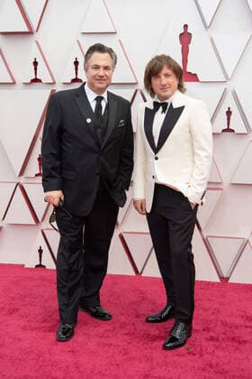OscarÂ® nominee Daniel Pemberton (R) arrives on the red carpet of The 93rd OscarsÂ® at Union Station in Los Angeles, CA on Sunday, April 25, 2021. Los Angeles CA USA  Copyright: xMattxPetitx 34135172THA