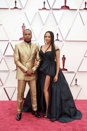 April 25, 2021, Los Angeles, California, USA: Oscar nominee LESLIE ODOM JR. and NICOLETTE ROBINSON arrive on the red carpet of The 93rd Oscars at Union Station. Los Angeles USA  - ZUMA 20210425_mda_z03_001 Copyright: xMattxPetitx