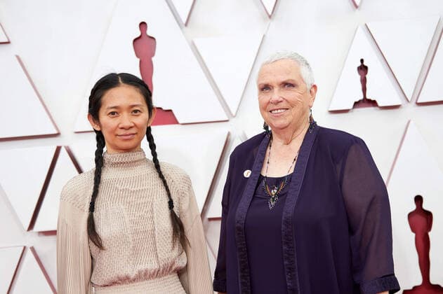 Chloe Zhao and Charlene Swankie arrives on the red carpet of The 93rd OscarsÂ® at Union Station in Los Angeles, CA on Sunday, April 25, 2021. Los Angeles CA USA  Copyright: xMattxPetitx 34135330THA