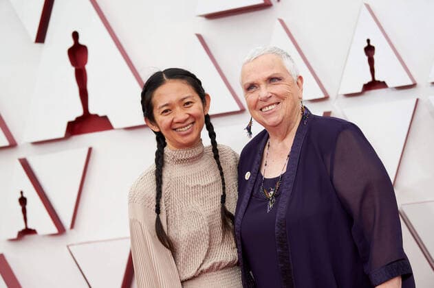 OscarÂ® nominee Chloe Zhao and Charlene Swankie arrive on the red carpet of The 93rd OscarsÂ® at Union Station in Los Angeles, CA on Sunday, April 25, 2021. Los Angeles CA USA  Copyright: xMattxPetitx 34135343THA