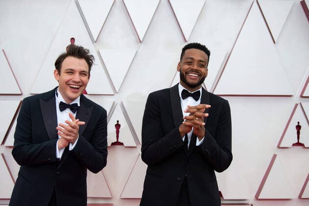 OscarÂ® nominees Ben Proudfoot (L) and Kris Bowers (R) arrive on the red carpet of The 93rd OscarsÂ® at Union Station in Los Angeles, CA on Sunday, April 25, 2021. Los Angeles CA USA  Copyright: xMattxPetitx 34135445THA