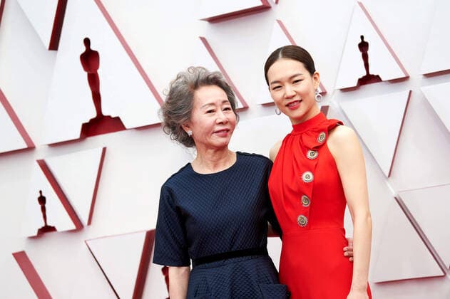 OscarÂ® nominee Yuh-Jung Youn arrives with Han Ye-ri on the red carpet of The 93rd OscarsÂ® at Union Station in Los Angeles, CA on Sunday, April 25, 2021. Los Angeles CA USA  Copyright: xMattxPetitx 34135452THA