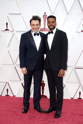 OscarÂ® nominee Kris Bowers (R) and guest on the red carpet of The 93rd OscarsÂ® at Union Station in Los Angeles, CA on Sunday, April 25, 2021. Los Angeles CA USA  Copyright: xMattxSaylesx 34135524THA