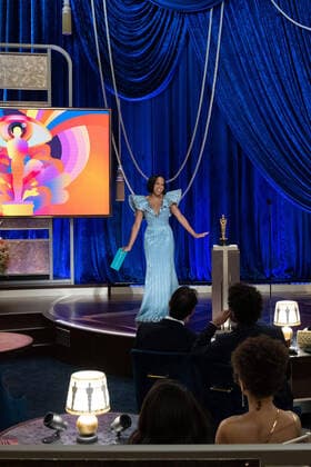 Regina King presents the OscarÂ® for Original Screenplay during the live ABC Telecast of The 93rd OscarsÂ® at Union Station in Los Angeles, CA on Sunday, April 25, 2021. Los Angeles CA USA  Copyright: xToddxWawrychukx 34135656THA