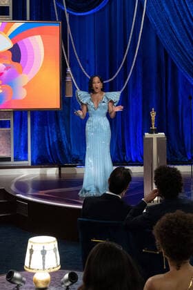 Regina King presents the OscarÂ® for Original Screenplay during the live ABC Telecast of The 93rd OscarsÂ® at Union Station in Los Angeles, CA on Sunday, April 25, 2021. Los Angeles CA USA  Copyright: xToddxWawrychukx 34135658THA
