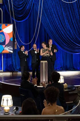 Jaime Baksht, Carlos CortÃ s, Michelle Couttolenc and Phillip Bladh accept the OscarÂ® for Sound during the live ABC Telecast of The 93rd OscarsÂ® at Union Station in Los Angeles, CA on Sunday, April 25, 2021. Los Angeles CA USA  Copyright: xToddxWawrychukx 34135678THA
