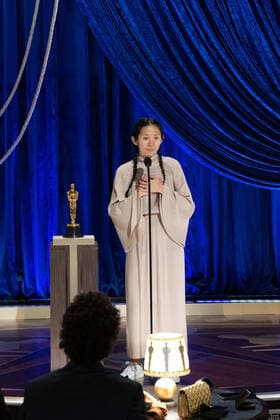 ChloÃ Zhao accepts the OscarÂ® for Directing during the live ABC Telecast of The 93rd OscarsÂ® at Union Station in Los Angeles, CA on Sunday, April 25, 2021. Los Angeles CA USA  Copyright: xToddxWawrychukx 34135759THA