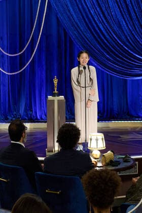 ChloÃ Zhao accepts the OscarÂ® for Directing during the live ABC Telecast of The 93rd OscarsÂ® at Union Station in Los Angeles, CA on Sunday, April 25, 2021. Los Angeles CA USA  Copyright: xToddxWawrychukx 34135789THA