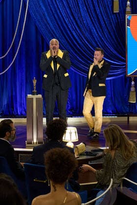 Travon Free and Martin Desmond Roe accept the OscarÂ® for Live Action Short during the live ABC Telecast of The 93rd OscarsÂ® at Union Station in Los Angeles, CA on Sunday, April 25, 2021. Los Angeles CA USA  Copyright: xToddxWawrychukx 34135792THA