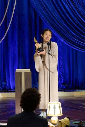 ChloÃ Zhao accepts the OscarÂ® for Directing during the live ABC Telecast of The 93rd OscarsÂ® at Union Station in Los Angeles, CA on Sunday, April 25, 2021. Los Angeles CA USA  Copyright: xToddxWawrychukx 34135806THA