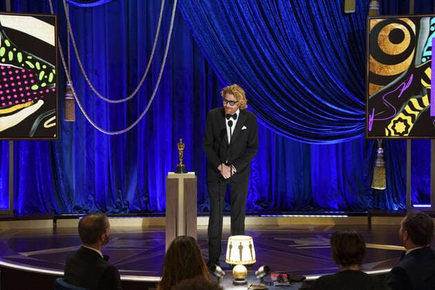 Erik Messerschmidt accepts the OscarÂ® for Cinematography during the live ABC Telecast of The 93rd OscarsÂ® at Union Station in Los Angeles, CA on Sunday, April 25, 2021. Los Angeles CA USA  Copyright: xToddxWawrychukx 341351003THA
